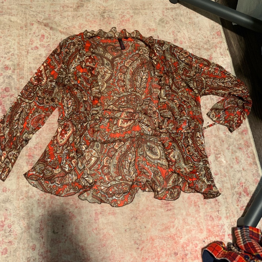 Byron Lars Brown Ruffled Long Sleeve Blouse
